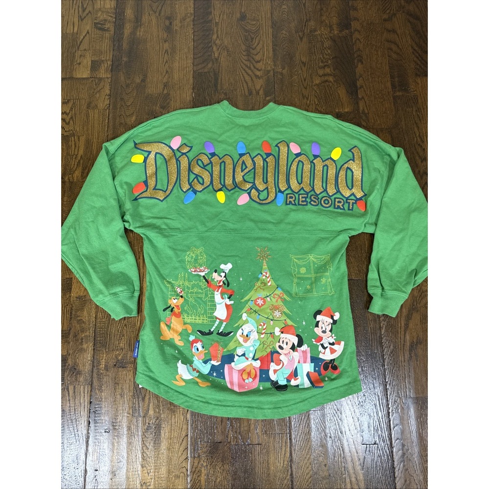 Disney Rare Christmas Holiday Spirit Jersey Disneyland Adult XS Green Pullover